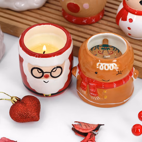 クリスマス装飾用ジンジャーブレッドマン、家の装飾用セラミックキャンドルホルダー